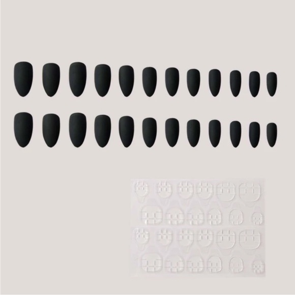 24 Piece Medium Black Almond Shape Press on Nails - Picture 2 of 6